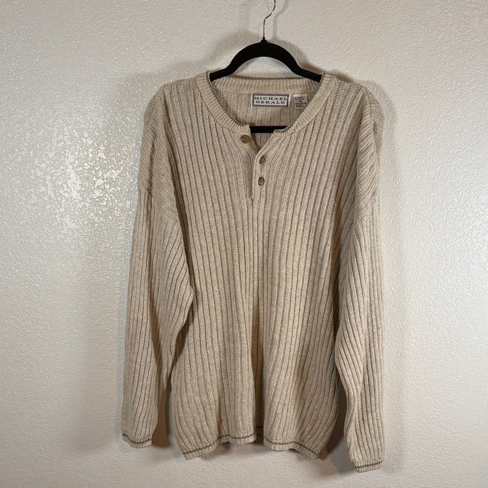 Michael Gerald Cream Henley Sweater 90s Vintage Size XL